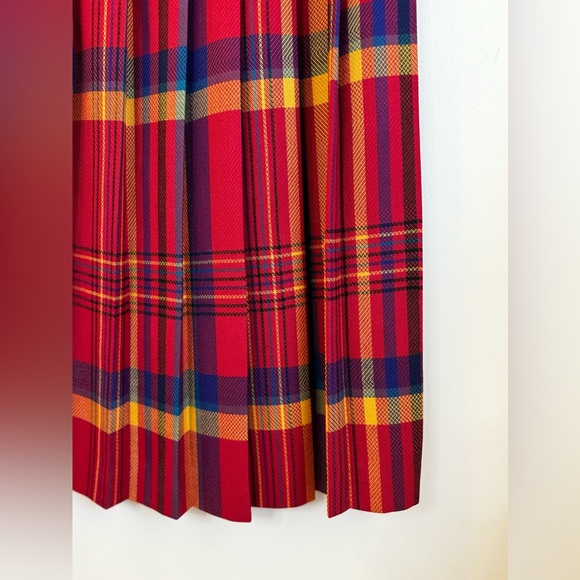 Vintage S - 80s Long Pleated Plaid Maxi Skirt High Waist Wool Blend Winter Small - Picture 3 of 7